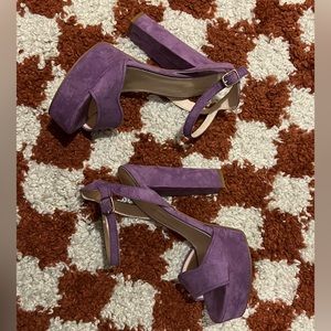 Purple suede block heels